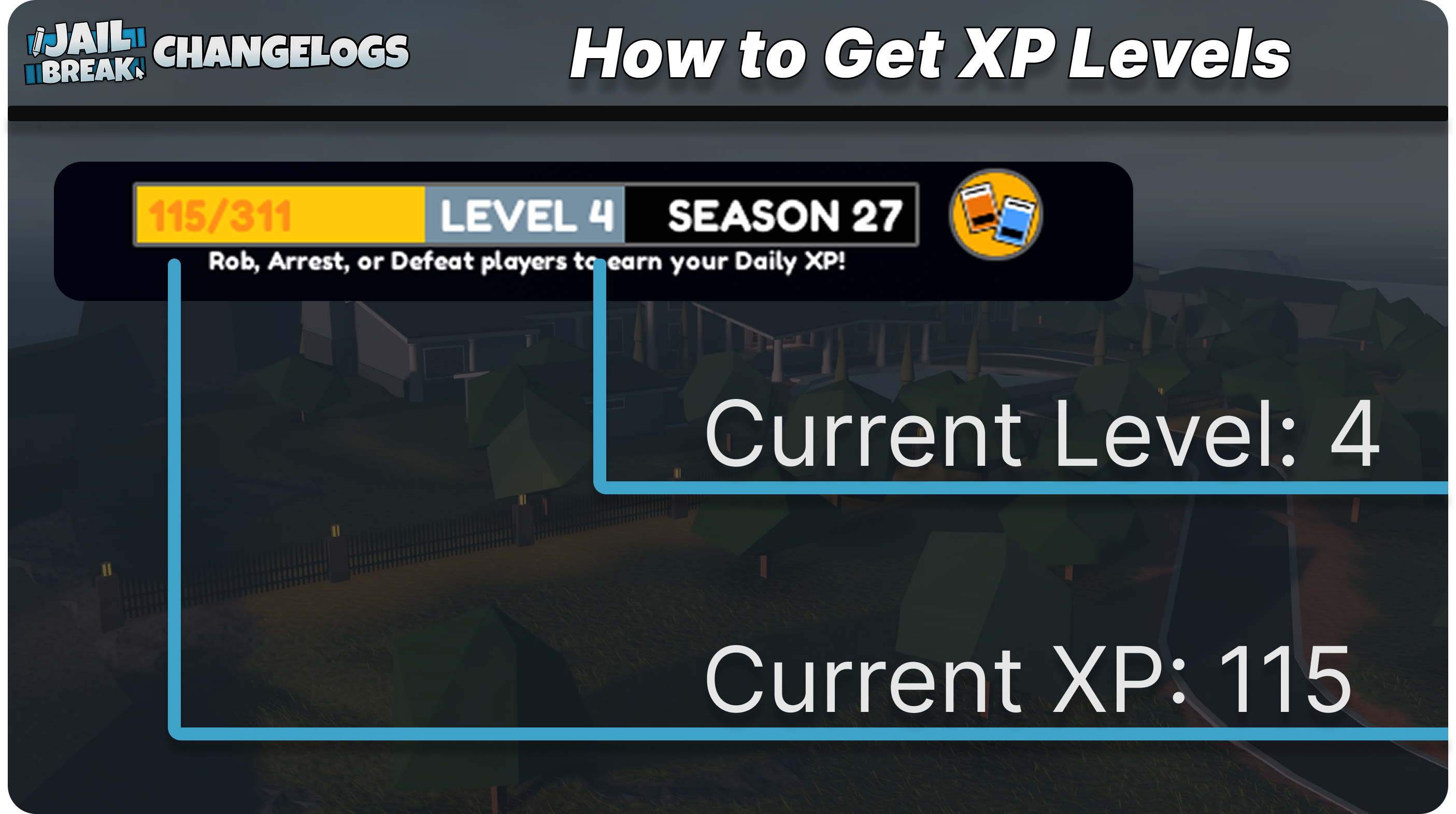 Example showing how to find your current level and XP in Roblox Jailbreak